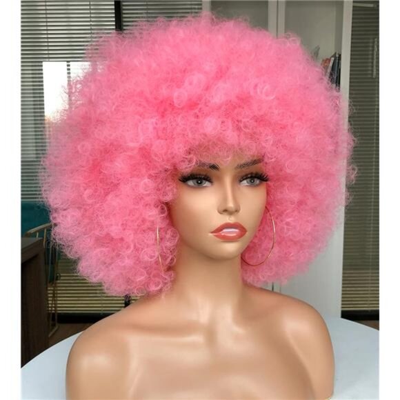 70s Afro Wig with Bangs Short Afro Kinky Curly Wig for Black Women Large Bouncy main image 4